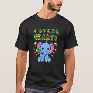 I Steal Hearts Autism Awareness Elephant Puzzle Pi T-Shirt