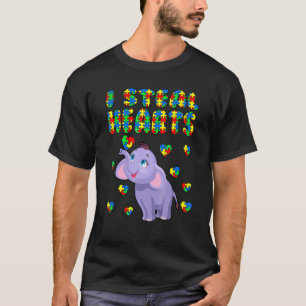 I Steal Hearts Autism Awareness Elephant Puzzle Pi T-Shirt