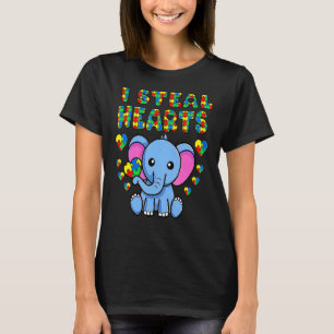 I Steal Hearts Autism Awareness Elephant Puzzle Pi T-Shirt