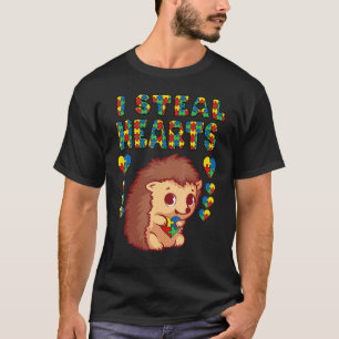 I Steal Hearts Autism Awareness Hedgehog Puzzle Pi T-Shirt