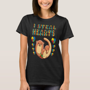 I Steal Hearts Autism Awareness Otter Puzzle Piece T-Shirt