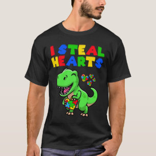 I Steal Hearts Autism Awareness Puzzle Rex Dinosau T-Shirt