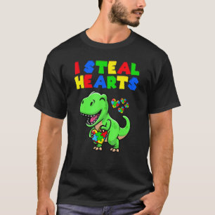 I Steal Hearts Autism Awareness Puzzle T Rex Dinos T-Shirt