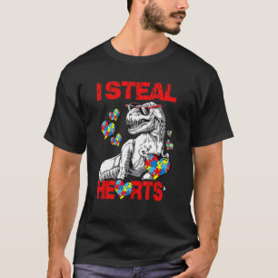 I Steal Hearts Autism Awareness T Rex Dinosaurs Bo T-Shirt