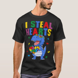 I Steal Hearts Autistic Boys Autism Awareness Trex T-Shirt
