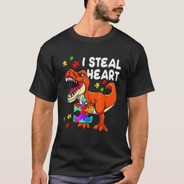 I Steal Hearts Awareness Rex Dinosaurs Boys Girls  T-Shirt (Front)