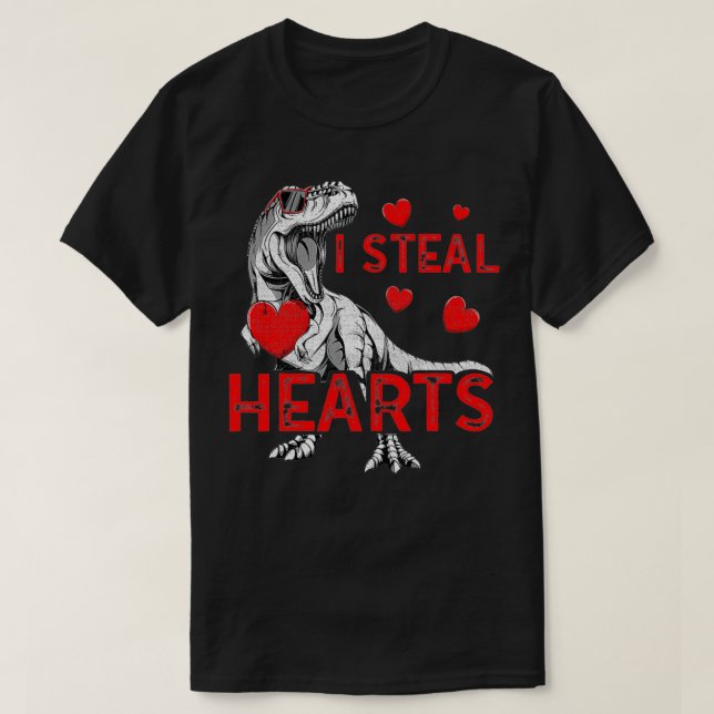 I Steal Hearts  Boys Kid T Re Dinosaur Valentines  T-Shirt (Design Front)