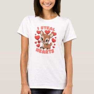 I Steal Hearts Cute Deer Valentine T-Shirt