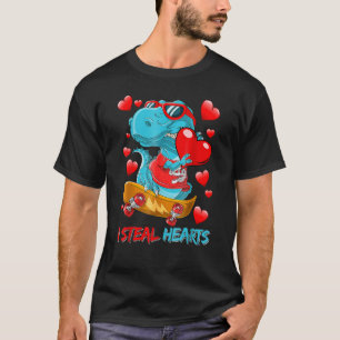I Steal Hearts Cute Dinosaur Hugging Valentine's D T-Shirt