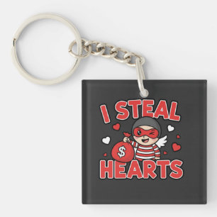 I Steal Hearts Cute Funny Valentine Cartoon Design Key Ring