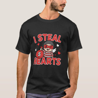 I Steal Hearts Cute Funny Valentine Cartoon Design T-Shirt