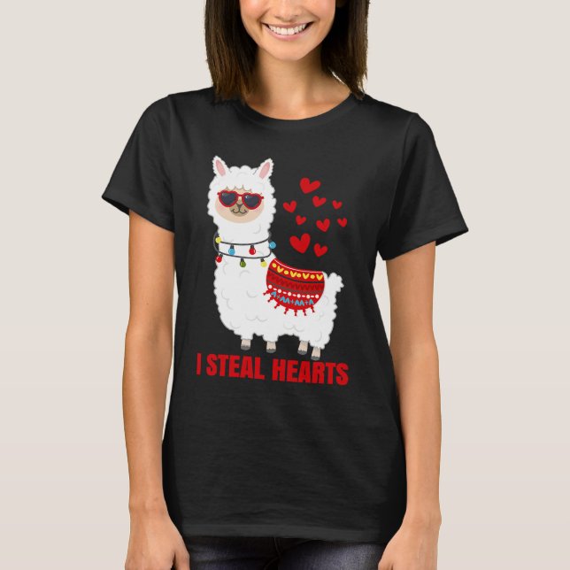I Steal Hearts cute Llama Valentines Day T-Shirt (Front)