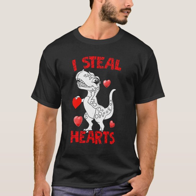 I Steal Hearts Cute Valentine's Day Dino  Rex 1 T-Shirt (Front)