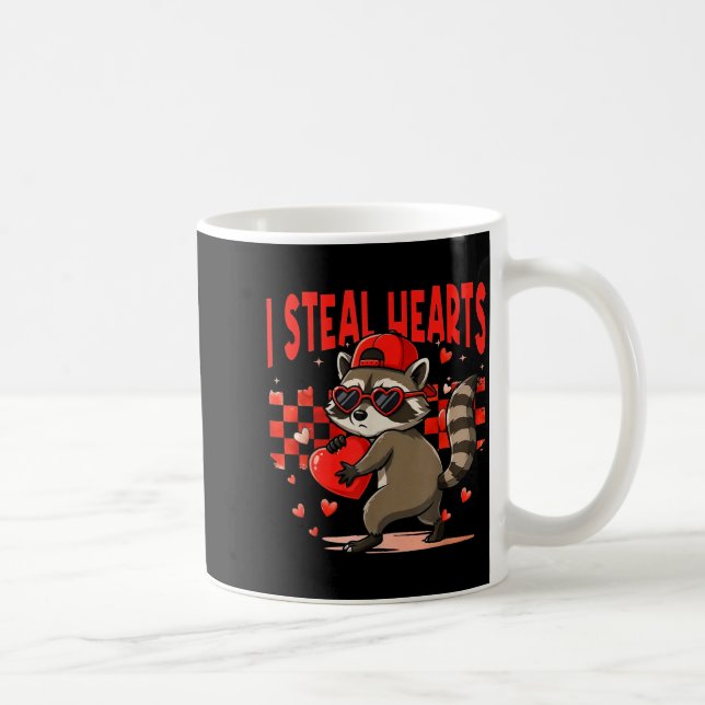 I Steal Hearts Design Raccoon Valentine Day Retro  Coffee Mug (Right)