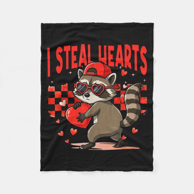 I Steal Hearts Design Raccoon Valentine Day Retro  Fleece Blanket (Front)