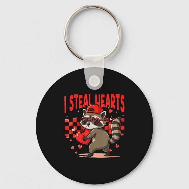 I Steal Hearts Design Raccoon Valentine Day Retro  Key Ring (Front)