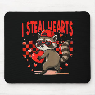 I Steal Hearts Design Raccoon Valentine Day Retro  Mouse Pad