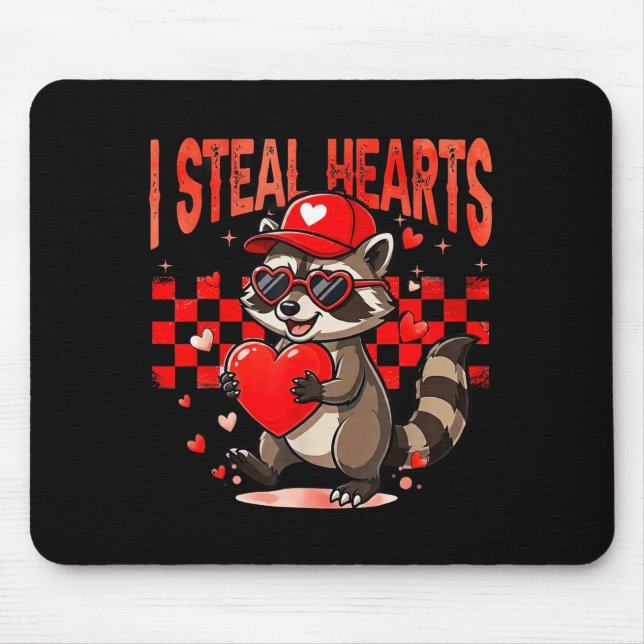 I Steal Hearts Design Raccoon Valentine Day Retro  Mouse Pad (Front)