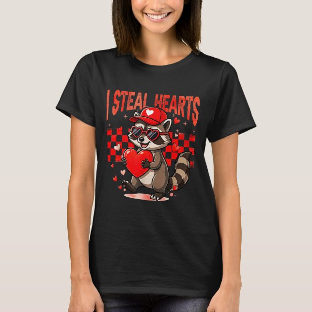 I Steal Hearts Design Raccoon Valentine Day Retro  T-Shirt (Front)