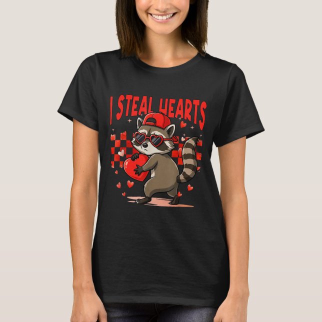 I Steal Hearts Design Raccoon Valentine Day Retro  T-Shirt (Front)