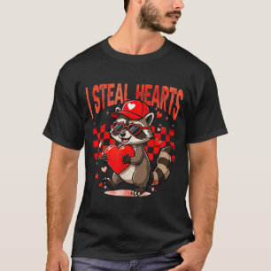 I Steal Hearts Design Raccoon Valentine Day Retro  T-Shirt