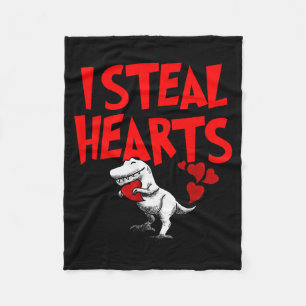 I Steal Hearts Dino T-rex Valentines Day Children Fleece Blanket