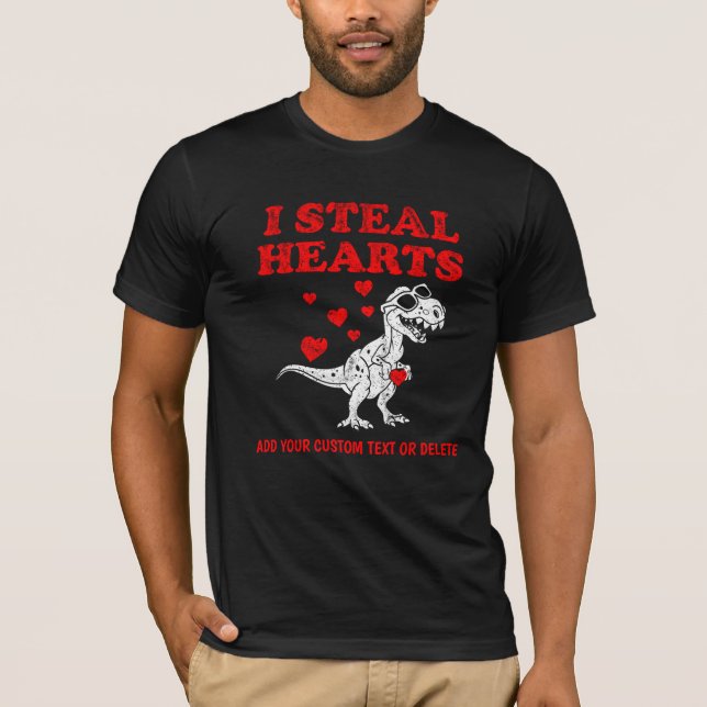 I Steal Hearts Dino Valentines Day Valentines T-Shirt (Front)
