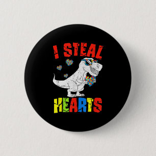 I Steal Hearts Dinosaur Autism Awareness Toddler B 6 Cm Round Badge