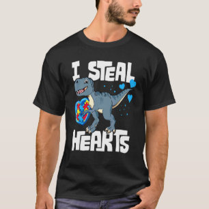 I Steal Hearts Dinosaur Autism Awareness Valentine T-Shirt