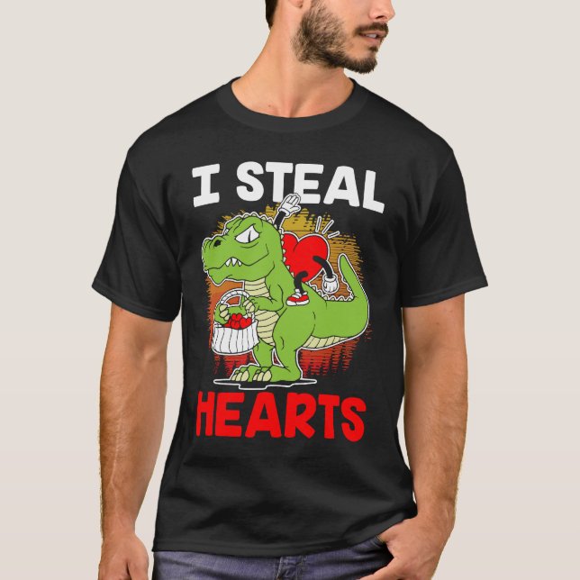 i steal hearts Dinosaur Heart Boys girls Valentine T-Shirt (Front)
