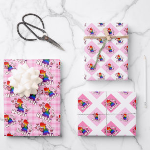 I Steal Hearts, Dinosaur in Rainbow Flag Colors Wrapping Paper Sheet