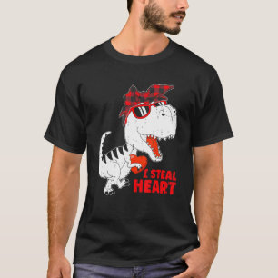 I Steal Hearts Dinosaur T Rex Buffalo Plaid Valent T-Shirt