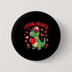 I Steal Hearts Dinosaur Trex Dino Love Valentines 6 Cm Round Badge