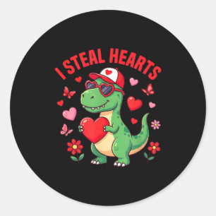 I Steal Hearts Dinosaur Trex Dino Love Valentines  Classic Round Sticker
