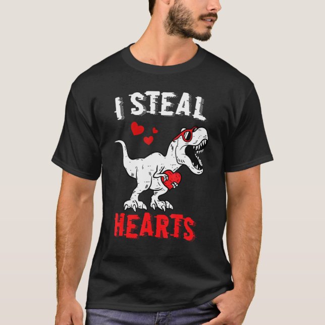 I Steal Hearts  Dinosaur Valentines Day Boys Kids T-Shirt (Front)