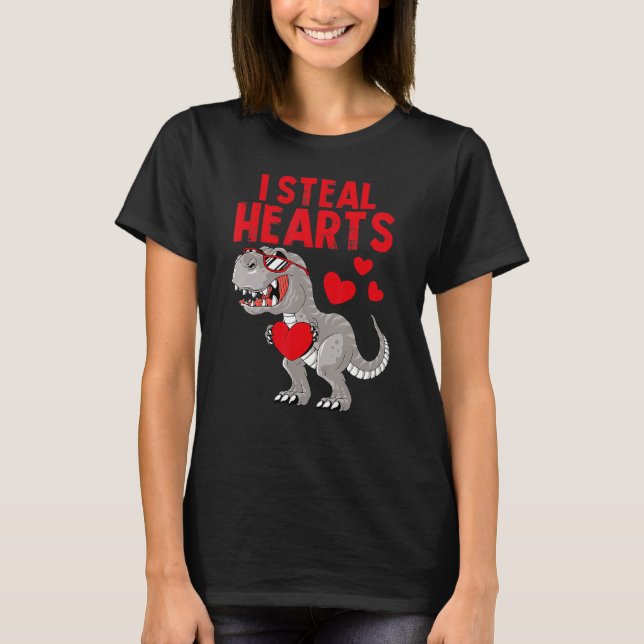 I Steal Hearts Dinosaur Valentines Day For Toddler T-Shirt (Front)