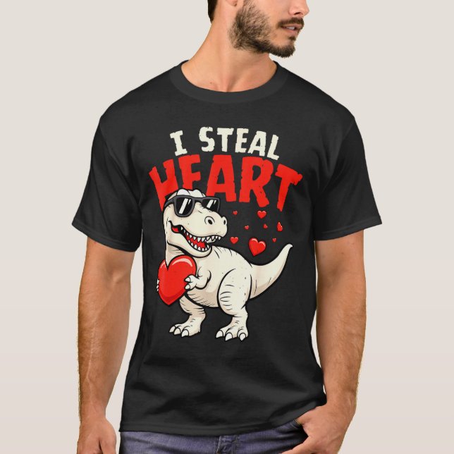 I Steal Hearts Dinosaur Valentines For Boys Girls  T-Shirt (Front)