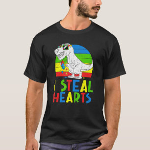 I Steal Hearts Dinosaurs T Rex Puzzle Autism Aware T-Shirt