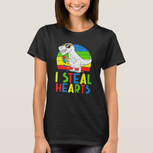 I Steal Hearts Dinosaurs T Rex Puzzle Autism Aware T-Shirt