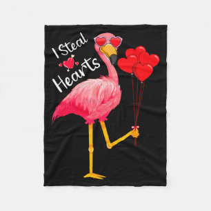 I Steal Hearts Funny Flamingo Lover Valentine's Da Fleece Blanket