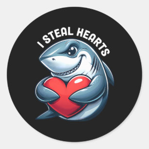 I Steal Hearts Funny Shark Valentine Heart Mischie Classic Round Sticker