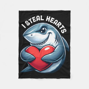 I Steal Hearts Funny Shark Valentine Heart Mischie Fleece Blanket