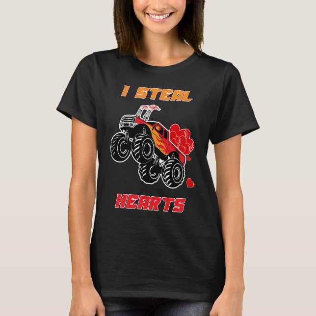 I Steal Hearts Monster Truck  Valentines Day T-Shirt (Front)