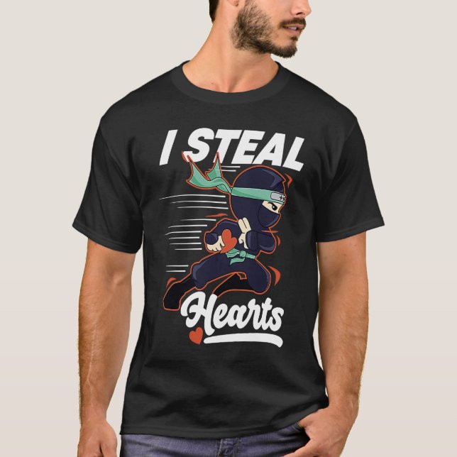 I Steal Hearts Ninja Boys Valentines Day Kids and  T-Shirt (Front)