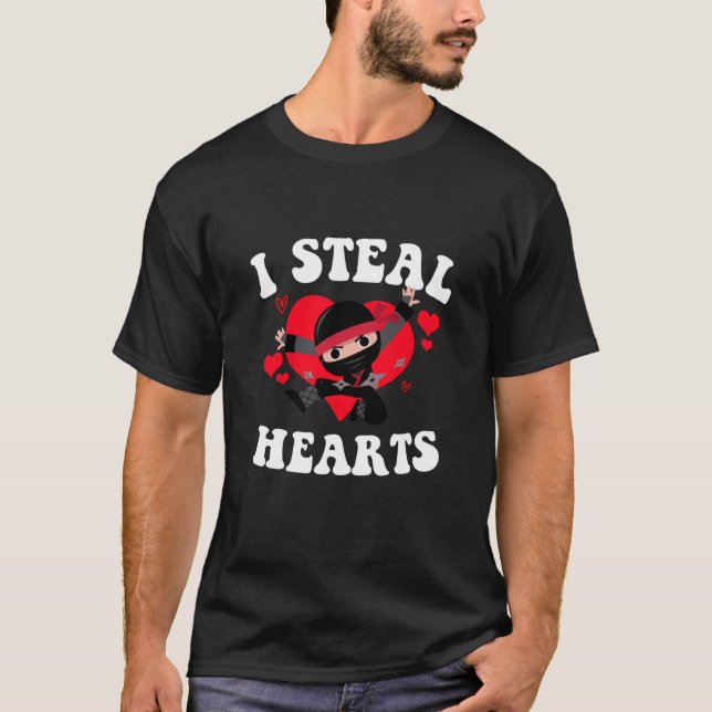 I Steal Hearts Ninja Boys Valentines Day T-Shirt (Front)