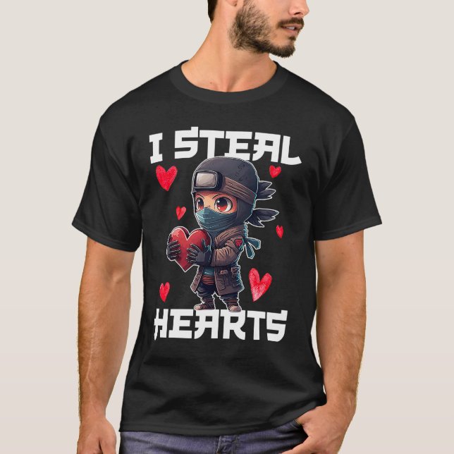 I Steal Hearts Ninja Boys Valentines Day Toddler   T-Shirt (Front)