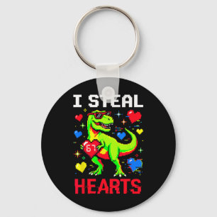I Steal Hearts Pixel Dinosaur Gamer Valentine  Key Ring