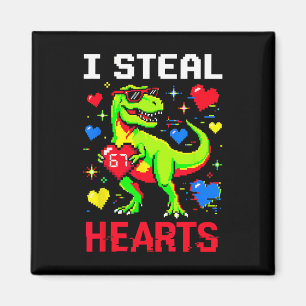 I Steal Hearts Pixel Dinosaur Gamer Valentine  Magnet