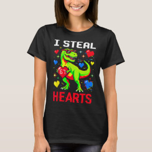 I Steal Hearts Pixel Dinosaur Gamer Valentine  T-Shirt