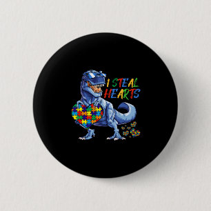 I Steal Hearts Puzzle Autism Awareness Dinosaurs 6 Cm Round Badge